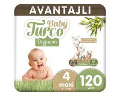 Baby Turco Doğadan Avantajlı Bebek Bezi 4 Numara Maxi 120 Adet