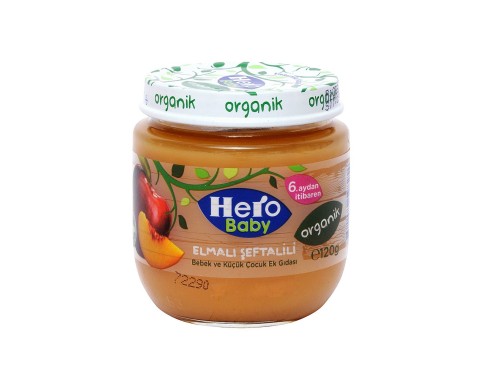 Hero Baby Organik Elma Şeftali Püreli Kavanoz Mama 120 G