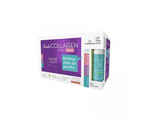 Suda Collagen Double Beauty Karpuz Aromalı Kolajen 10g x 30 Şase Suda Beauty-All Day Care Yüz Kremi 50 ml