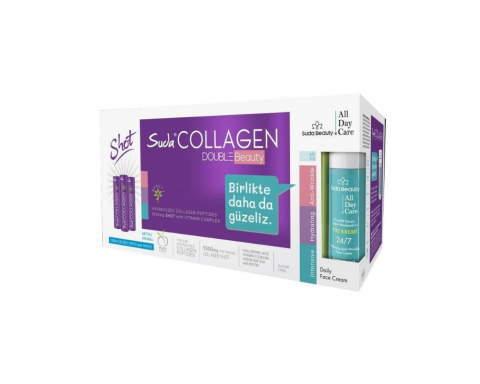 Suda Collagen Double Beauty Shot 40 ml x 30 Gün Suda Beauty Yüz Kremi 50 ml Hediye